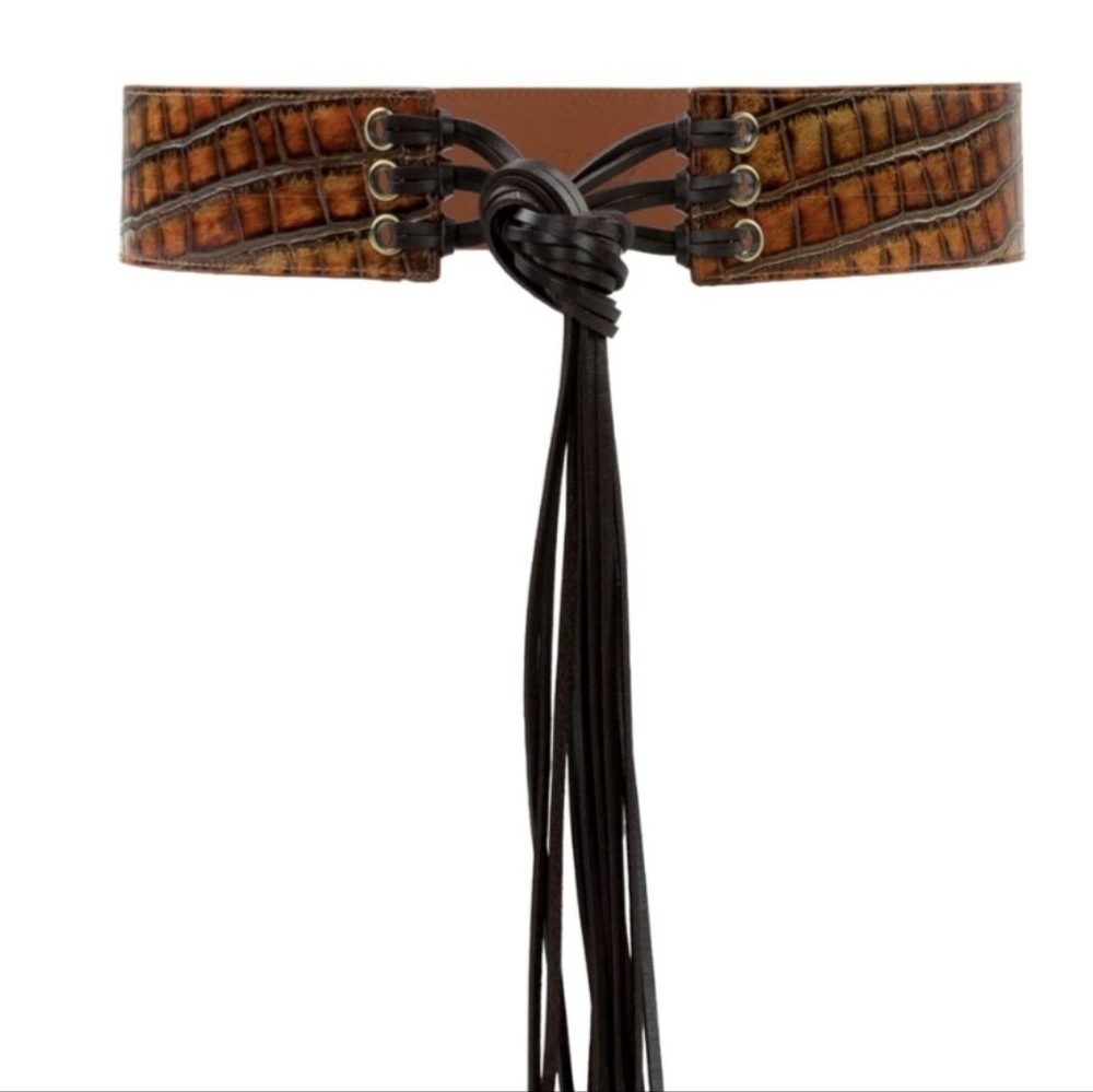 Patricia Nash Autum Croco Calvera Leather Tie Belt - Plus 2X